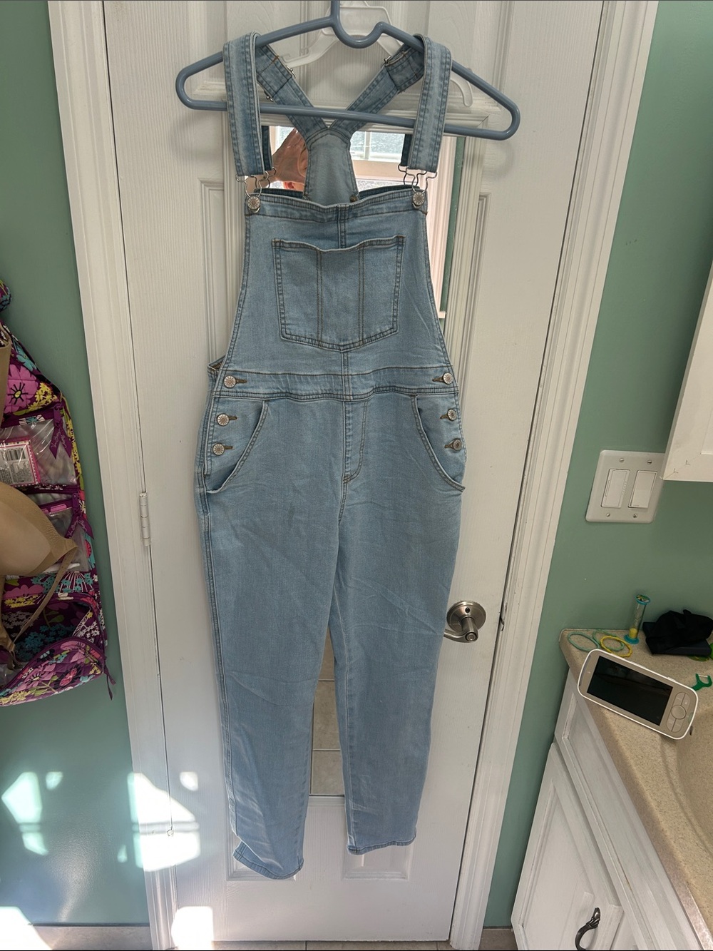 Women's Light Blue Denim Overalls with Adjustable Straps